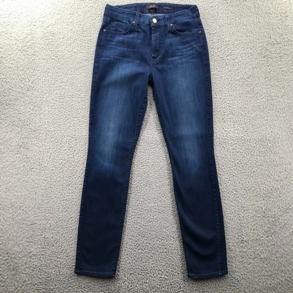 JEN 7 7FAM Womens Size 4 Dark Wash Blue Stretch Denim Mid Rise Skinny Jeans